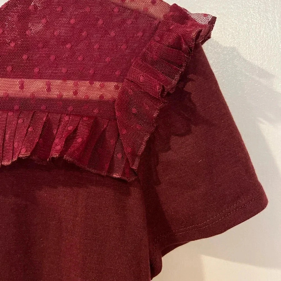 Maison Jules Women’s Top Swiss Dot Short- Sleeve Burgundy XS - Picture 2 of 8
